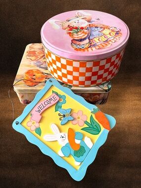 Easter Bunny Spring Décor Set - Sign & Tin Boxes